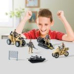 Wbzle Army Men Action Figures with Military Vehicles Toys Playset, Toy Soldiers with Military Boats, Protective Net,Small Pistol for Kids Boys Girls, Age 6 7 8 9 10