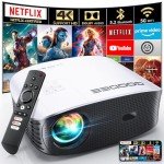 GooDee Smart 4K Projector with 5G WIFI and Bluetooth, Netflix/Amazn Prime Video Certified, Dolby Audio, 800ANSI Outdoor Projector, 400" Zoom Home Theater Projector Compatible with TV Stick,iOS,Android