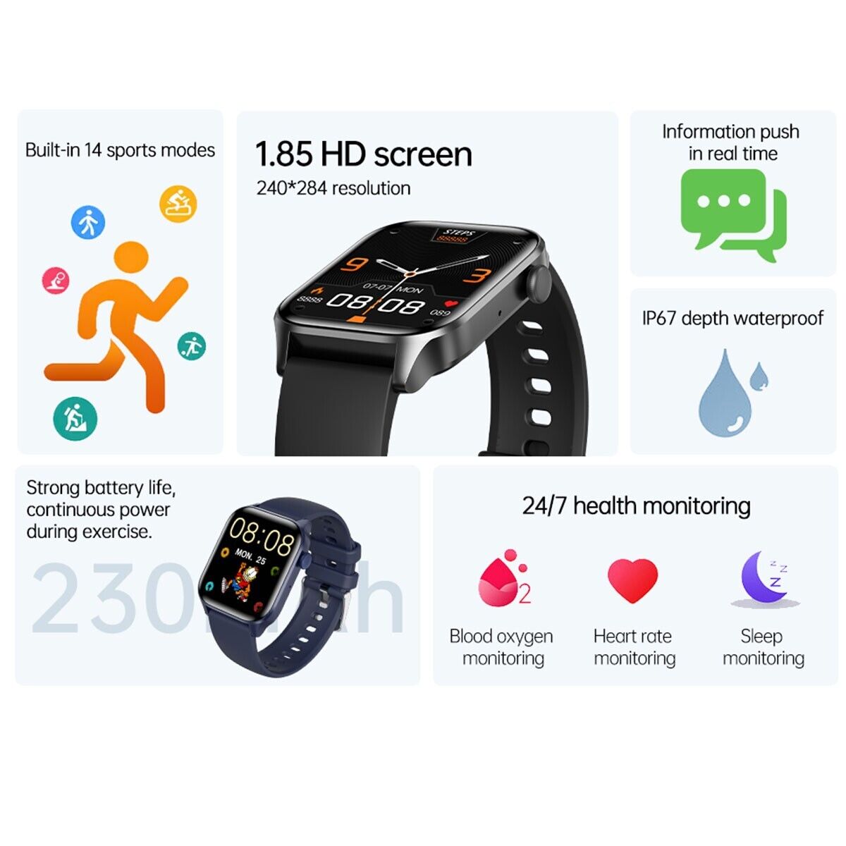 Waterproof Bluetooth Fitness Tracker Smart Watch