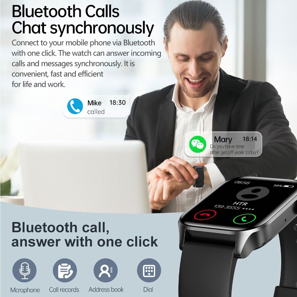 Waterproof Bluetooth Fitness Tracker Smart Watch