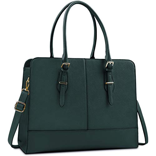 Deep Green Leather Laptop Tote for Women