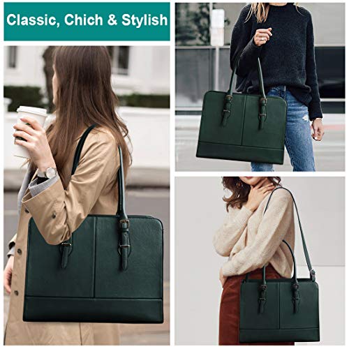 Deep Green Leather Laptop Tote for Women