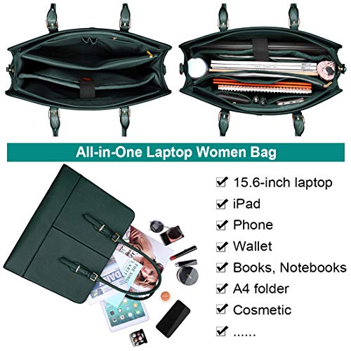 Deep Green Leather Laptop Tote for Women