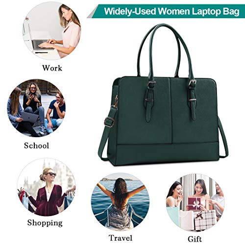 Deep Green Leather Laptop Tote for Women