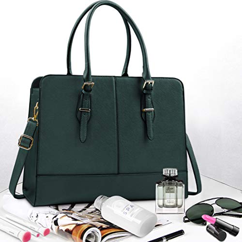 Deep Green Leather Laptop Tote for Women