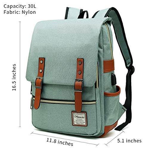 Mancio Vintage USB Charging Laptop Backpack - Green