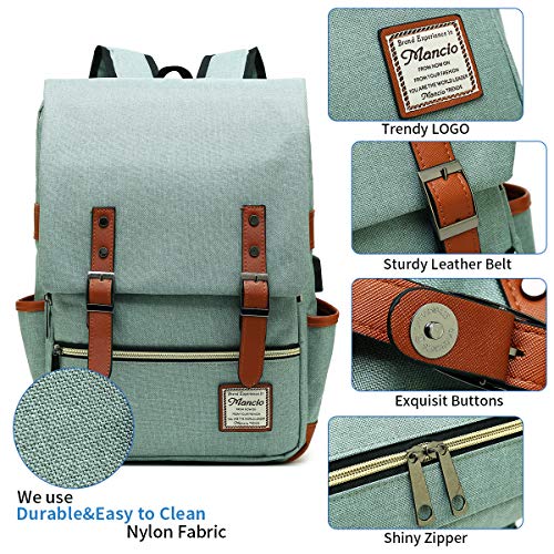 Mancio Vintage USB Charging Laptop Backpack - Green