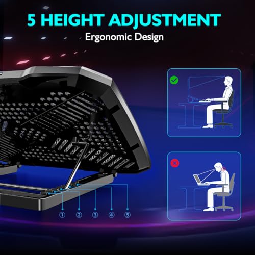 5-Fan Adjustable Laptop Cooling Pad (Black)