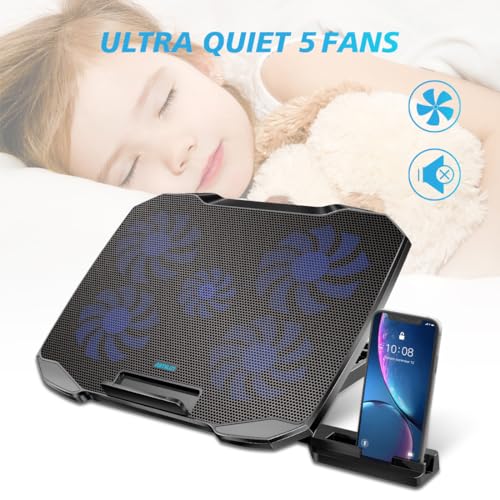 5-Fan Adjustable Laptop Cooling Pad (Black)