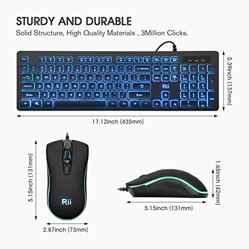 Rii RGB Backlit Wired Keyboard and Mouse Combo