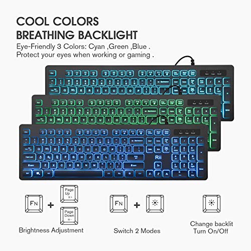 Rii RGB Backlit Wired Keyboard and Mouse Combo
