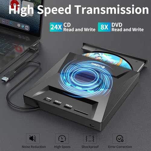 SUIDEK USB-C Portable CD/DVD Drive with Hub
