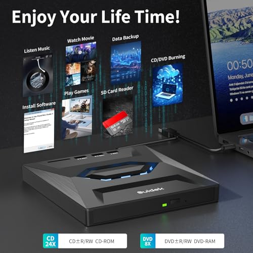 SUIDEK USB-C Portable CD/DVD Drive with Hub