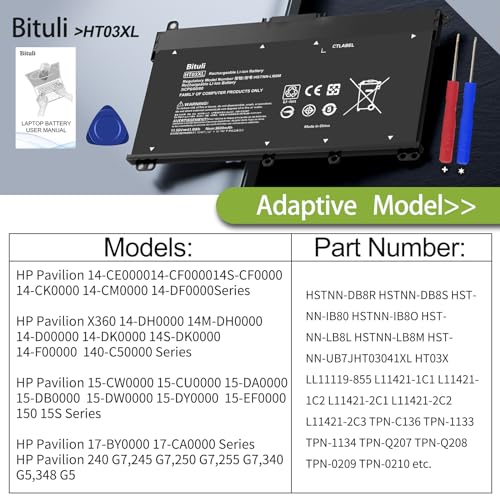 Bituli HT03XL Laptop Battery for HP Pavilion Series
