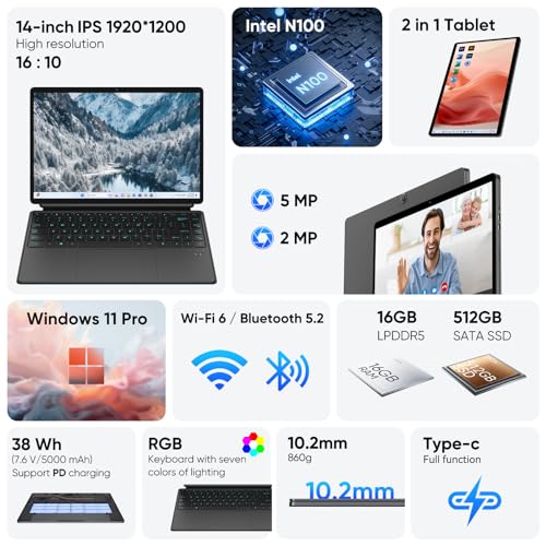 EYY 2-in-1 Touchscreen Laptop Tablet, 14 Inch