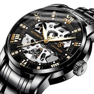 Luxury Black Mechanical Skeleton Watch for Men