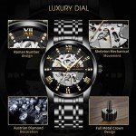A ALPS Mens Watch Skeleton Luxury Mechanical Stainless Steel Waterproof Black Automatic Self-Winding Roman Numerals Diamond Dial Wrist Watch