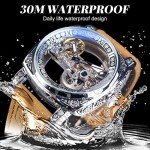 FORSINING Men's Luxury Square Carving Mechanical Watch, Retro Totem Double Sided Hollow Skeleton Self-Wind Automatic Watches, Vintage Leather Strap Wristwatch, Silver