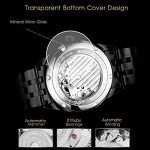 A ALPS Mens Watch Skeleton Luxury Mechanical Stainless Steel Waterproof Black Automatic Self-Winding Roman Numerals Diamond Dial Wrist Watch