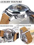 FORSINING Men's Luxury Square Carving Mechanical Watch, Retro Totem Double Sided Hollow Skeleton Self-Wind Automatic Watches, Vintage Leather Strap Wristwatch, Silver