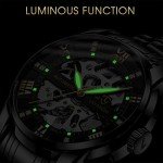 A ALPS Mens Watch Skeleton Luxury Mechanical Stainless Steel Waterproof Black Automatic Self-Winding Roman Numerals Diamond Dial Wrist Watch