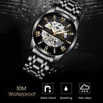 A ALPS Mens Watch Skeleton Luxury Mechanical Stainless Steel Waterproof Black Automatic Self-Winding Roman Numerals Diamond Dial Wrist Watch