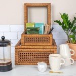 Creative Co-Op Modern Decorative Square Woven Rattan and Wood Display Boxes with Glass Top, Set of 2 Sizes, Dark Brown Finish