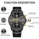GOLDEN HOUR Men's Watches with Black Stainless Steel Metal Strap Fashion Casual Waterproof Chronograph Quartz Watch, Auto Date in Gold Hands
