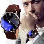 LsvtrUS Men Watches Fashion Casual Leather Band Simple Analog Quartz Wristwatches for Men Unisex Dress Watch for Any Event, Brown, QN022