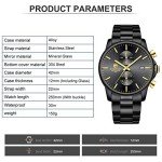 GOLDEN HOUR Men's Watches with Black Stainless Steel Metal Strap Fashion Casual Waterproof Chronograph Quartz Watch, Auto Date in Gold Hands