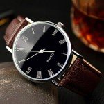 LsvtrUS Men Watches Fashion Casual Leather Band Simple Analog Quartz Wristwatches for Men Unisex Dress Watch for Any Event, Brown, QN022