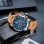 BY BENYAR Watches for Men Chronograph Waterproof Men's Wrist Watches Business Work Casual Sport Fashion Brown Leather Mens Dress Watch Unique Elegant Gifts for Men