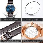 OLEVS Men's Watch Minimalist Ultra Thin Watches for Men Fashion Casual Analog Quartz Waterproof, Male Slim Simple Blue Face Big Dial Date Dress Wrist Watch with Genuine Leather Band for Men Dark Brown