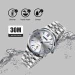cofuo Mens Watch, Unique Quartz Analog Dress Business Casual Watches Stainless Steel Band Wrist Roman Numeral Waterproof Watch, Classic Calendar Date Window - Silver Blue