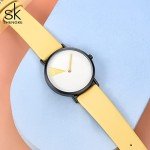 SHENGKE Creative Watch Ultra-Thin Strap Casual Fashion Quartz Minimalist Watch WhiteYellow
