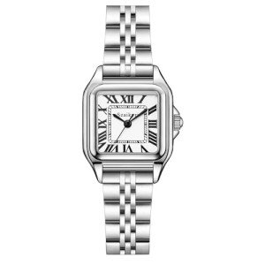 Szaikyri Classic Square Watches for Women with Roman Numerals Ladies Casual Dress Watch (Silver Black)