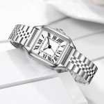 Szaikyri Classic Square Watches for Women with Roman Numerals Ladies Casual Dress Watch (Silver Black)
