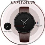 Mens Watches Ultra-Thin Minimalist Waterproof-Fashion Wrist Watch for Men Unisex Dress with Leather Band-Black Hands （Brown Leather）