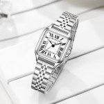 Szaikyri Classic Square Watches for Women with Roman Numerals Ladies Casual Dress Watch (Silver Black)