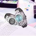 cofuo Women Lady Dress Analog Quartz Watch with Stainless Steel Band, Simple Design Easy Reader Wrist Fashion Waterproof Water Rsistant Watches Luminous Noctilucent Wristwatch Silver Blue - Best Gift