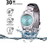 cofuo Women Lady Dress Analog Quartz Watch with Stainless Steel Band, Simple Design Easy Reader Wrist Fashion Waterproof Water Rsistant Watches Luminous Noctilucent Wristwatch Silver Blue - Best Gift