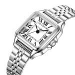Szaikyri Classic Square Watches for Women with Roman Numerals Ladies Casual Dress Watch (Silver Black)