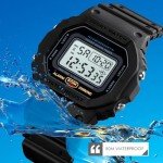 PASOY Fashion Watches for Men and Women Unisex Summer Digital Backlight Casual Waterproof Outdoor Sports Swim Colorful Rubber Watch Reloj (Black)