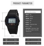 PASOY Fashion Watches for Men and Women Unisex Summer Digital Backlight Casual Waterproof Outdoor Sports Swim Colorful Rubber Watch Reloj (Black)