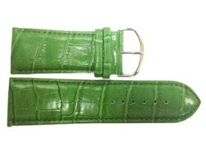 30MM Green Wide Padded Stitched Croco Print Trendy Fashion Watch Band Strap