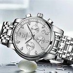 OLEVS Watch Men Silver Stainless Steel for Men Luxury Dimond Chronograph Casual with Date Waterproof Large Face Sport White Easy Read Men Quartz Analog Wristwatch Reloj De Hombre Luminous