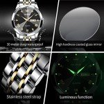 OLEVS Watch for Men Diamond Business Dress Analog Quartz Stainless Steel Waterproof Luminous Date Two Tone Luxury Casual Wrist Watch Black