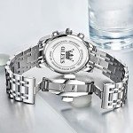 OLEVS Watch Men Silver Stainless Steel for Men Luxury Dimond Chronograph Casual with Date Waterproof Large Face Sport White Easy Read Men Quartz Analog Wristwatch Reloj De Hombre Luminous