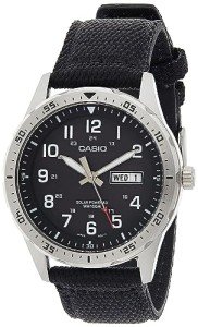 Casio Men's Solar Powered Stainless Steel Quartz Cloth Strap, Black, 22 Casual Watch (Model: MTP-S120L-1AVCF)