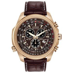 Citizen Men's Eco-Drive Weekender Brycen Chronograph Watch in Gold-tone Stainless Steel, Brown Leather strap (Model: BL5403-03X)